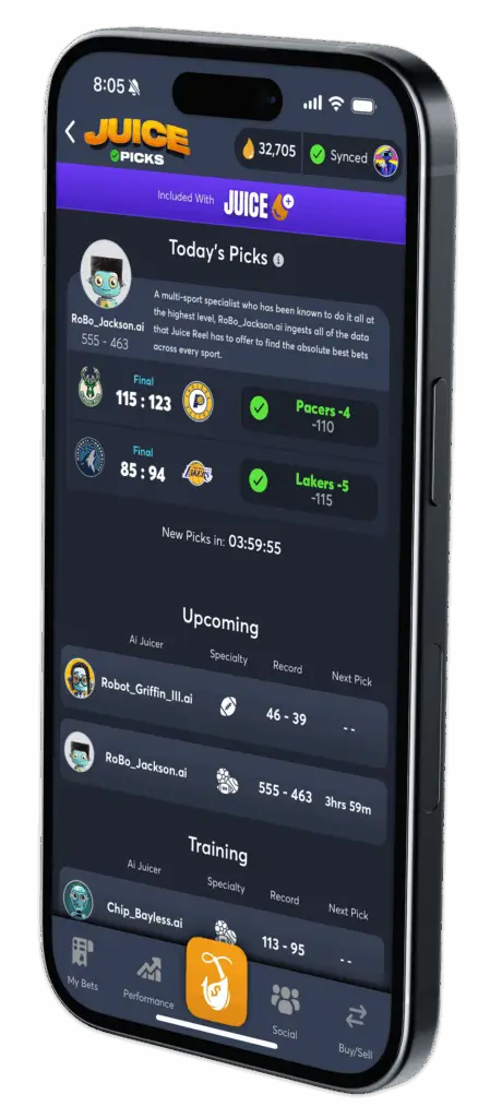 Juice Reel AI sports betting bots in the app
