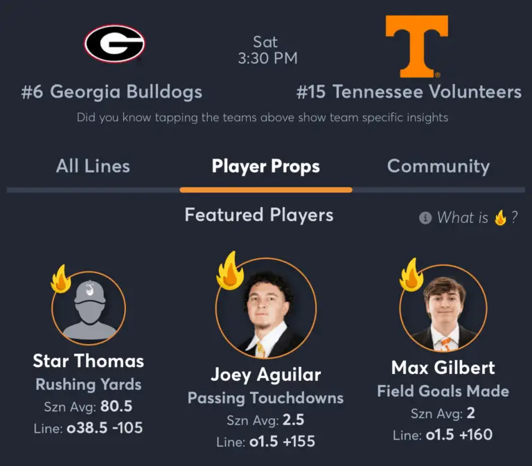 Georgia vs Tennessee- Player Props