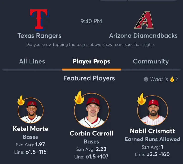 Rangers vs Diamondbacks Player Props